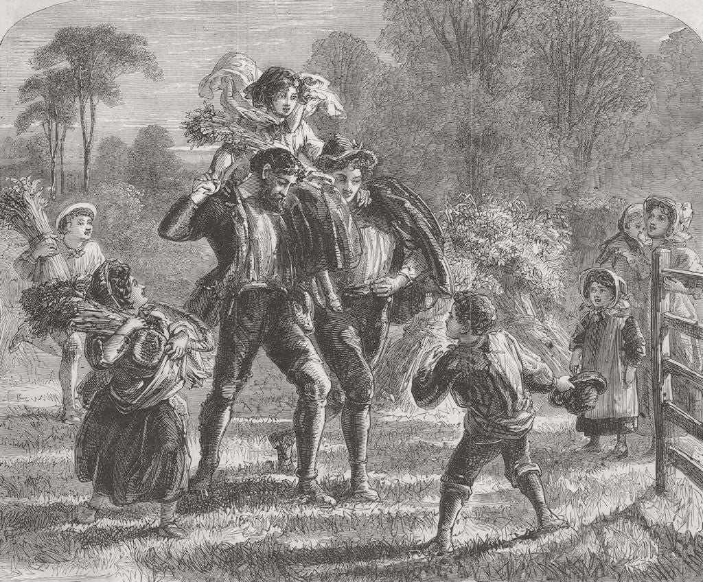 CHILDREN. Light load from last-reaped field 1864 old antique print picture